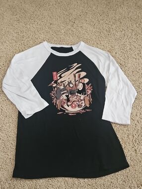 Black & White Studio Ghibli Ramen Raglan Shirt- Medium